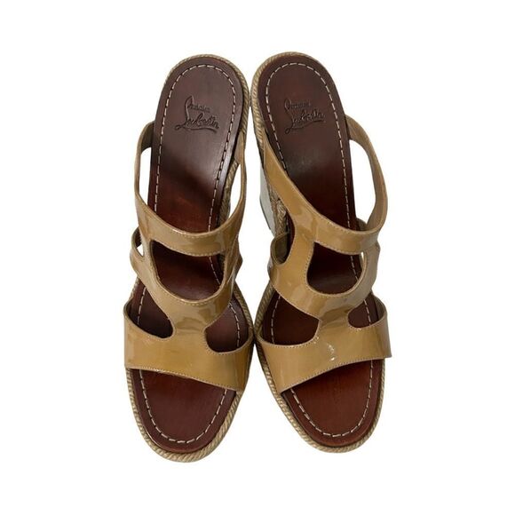 Christian Louboutin Beige Patent Leather Bilbao 120 Wedges Size 39 - Picture 9 of 16